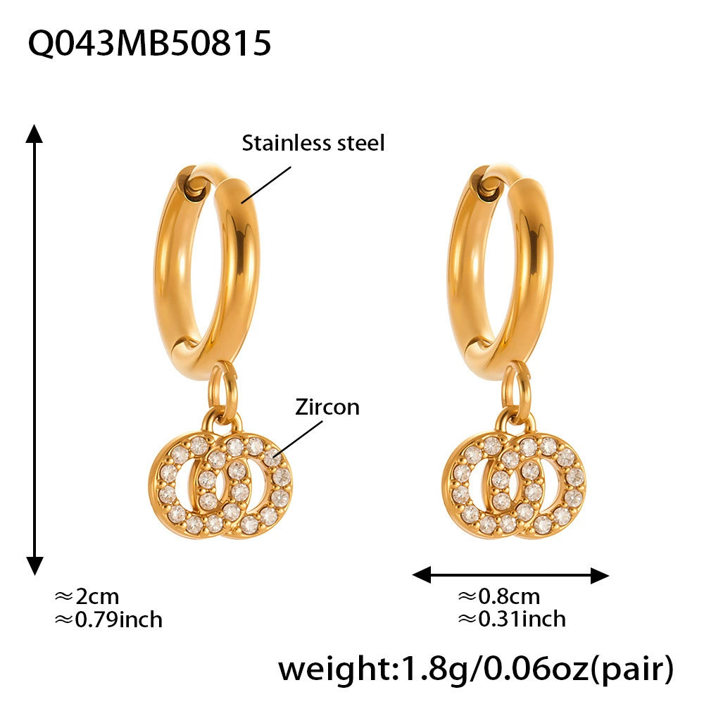 316L Stainless Steel French Chic Sparkling Zircon Double Hoop Drop Earrings - Image 7