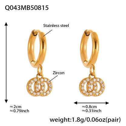 316L Stainless Steel French Chic Sparkling Zircon Double Hoop Drop Earrings - Image 7