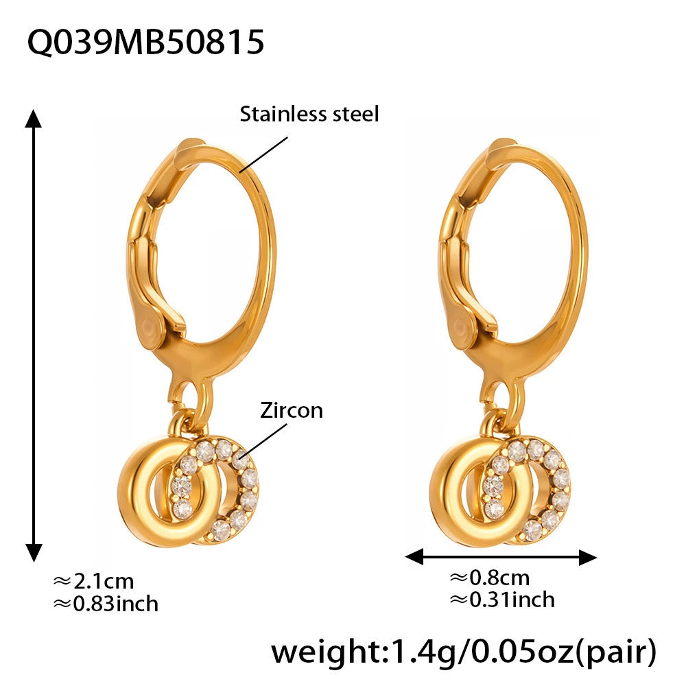 316L Stainless Steel French Chic Sparkling Zircon Double Hoop Drop Earrings - Image 9