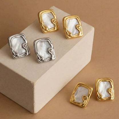 316L Stainless Steel French Enamel Square Stud Earrings - Image 4