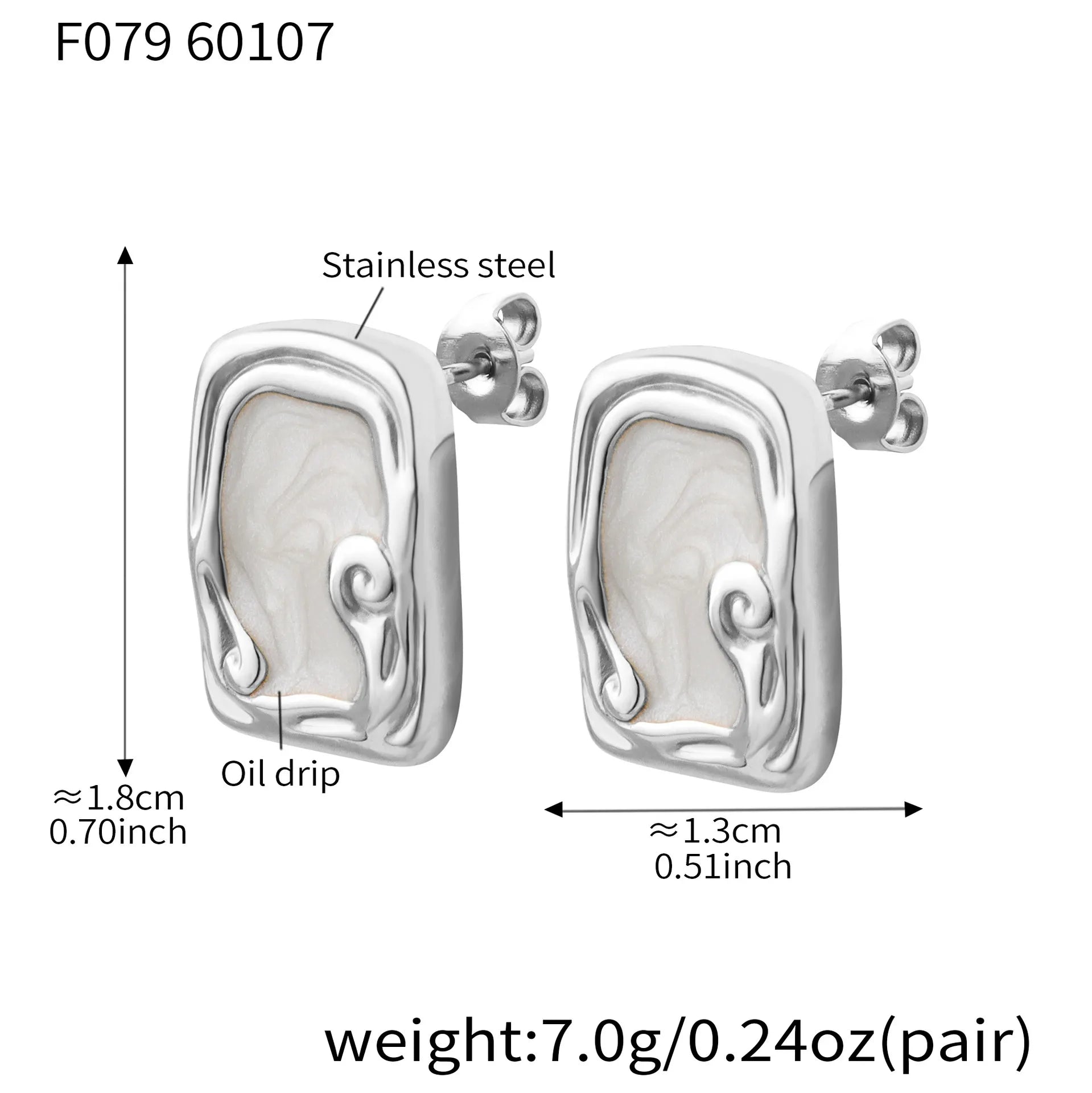 316L Stainless Steel French Enamel Square Stud Earrings - Image 6