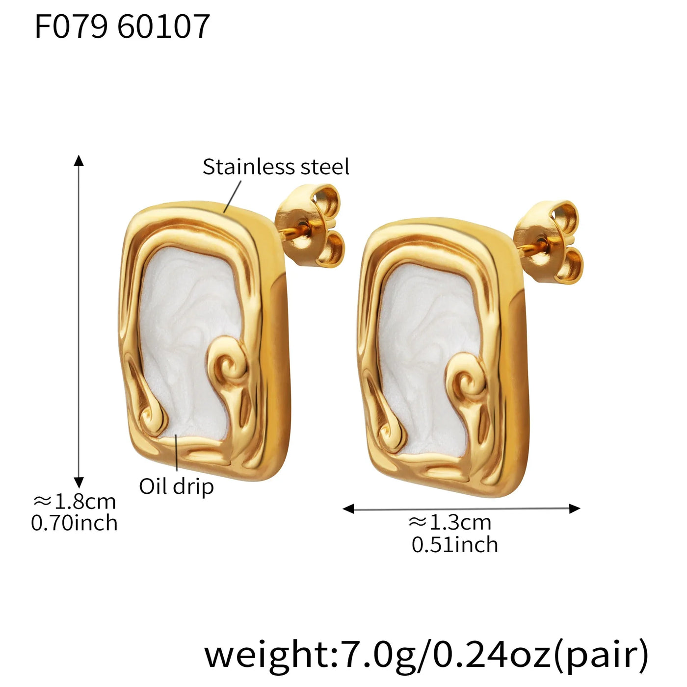 316L Stainless Steel French Enamel Square Stud Earrings - Image 7