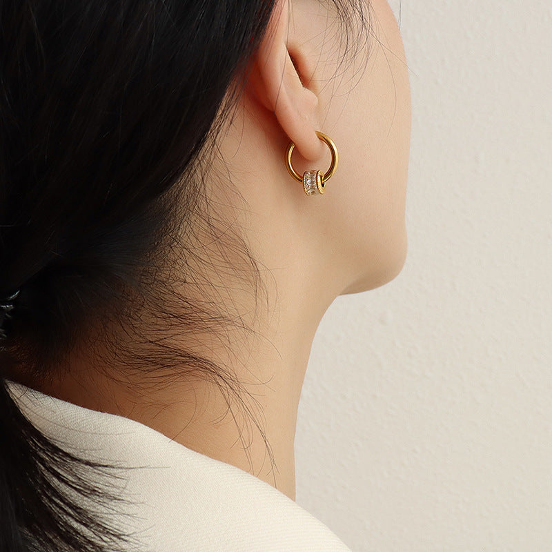 316L Stainless Steel French Geometric Diamond Necklace & Earring Set - Image 1