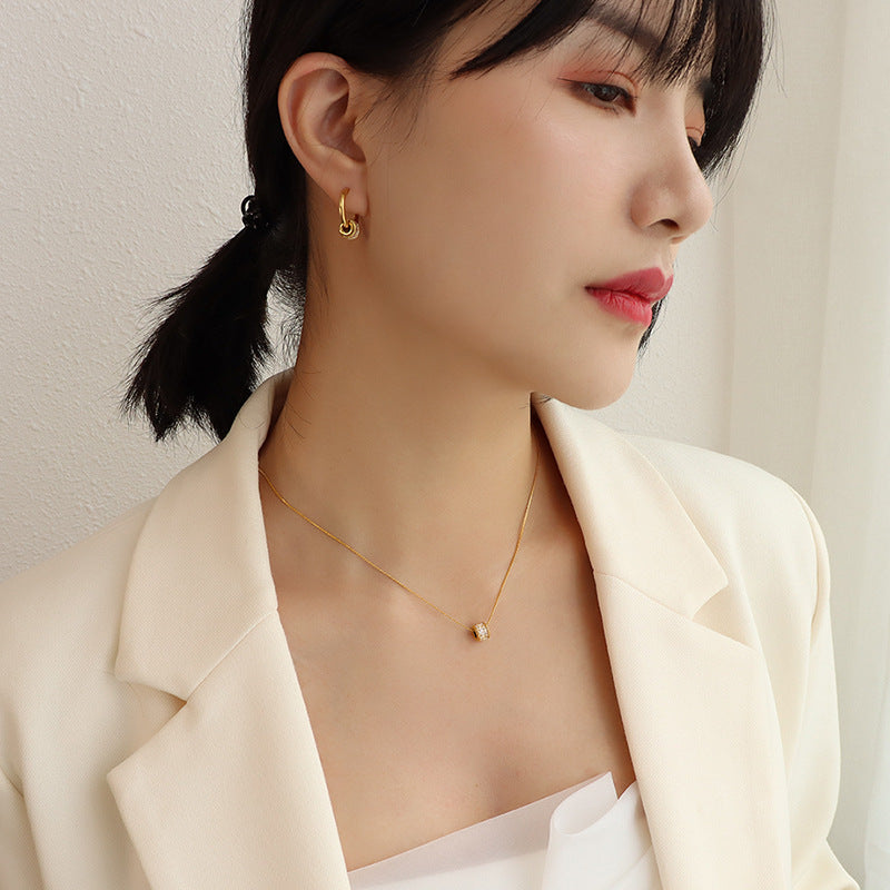 316L Stainless Steel French Geometric Diamond Necklace & Earring Set - Image 3