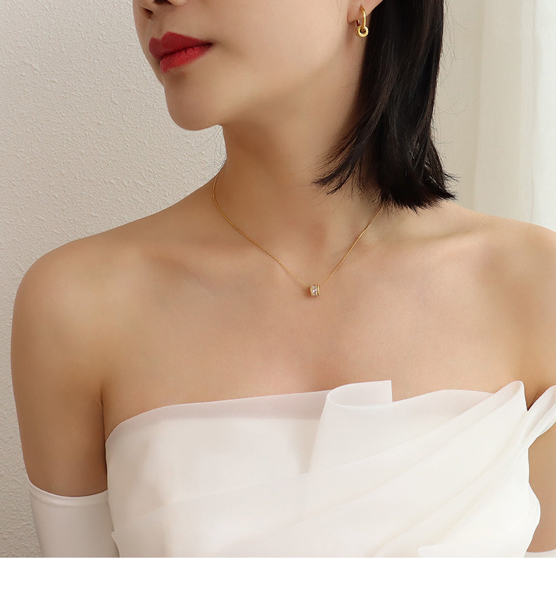 316L Stainless Steel French Geometric Diamond Necklace & Earring Set - Image 4