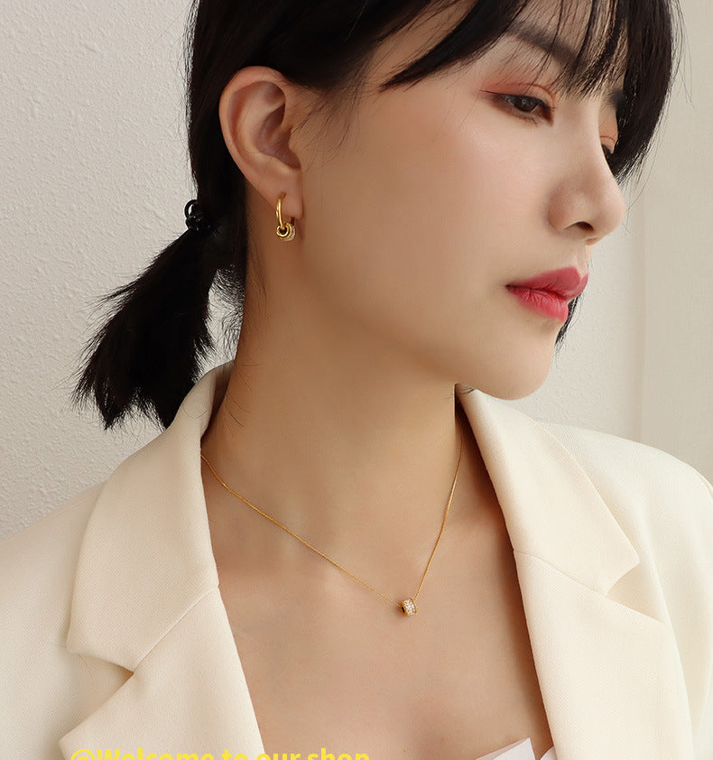 316L Stainless Steel French Geometric Diamond Necklace & Earring Set - Image 6