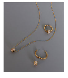 316L Stainless Steel French Geometric Diamond Necklace & Earring Set - Image 7