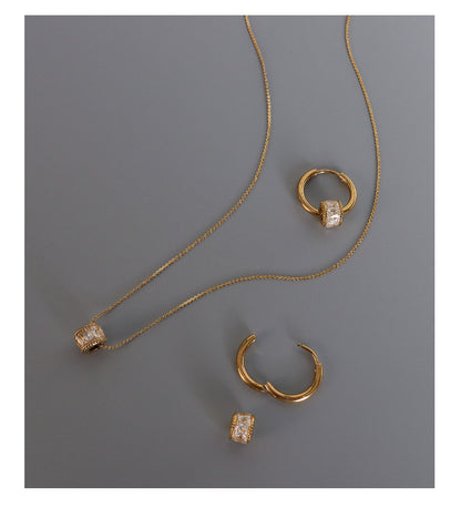 316L Stainless Steel French Geometric Diamond Necklace & Earring Set - Image 7