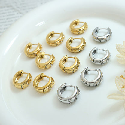 316L Stainless Steel French-inspired Minimalist Design Zircon Studded Vintage Earrings - Image 1