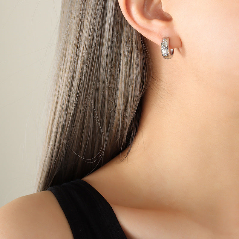 316L Stainless Steel French-inspired Minimalist Design Zircon Studded Vintage Earrings - Image 2
