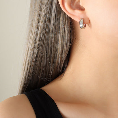 316L Stainless Steel French-inspired Minimalist Design Zircon Studded Vintage Earrings - Image 2