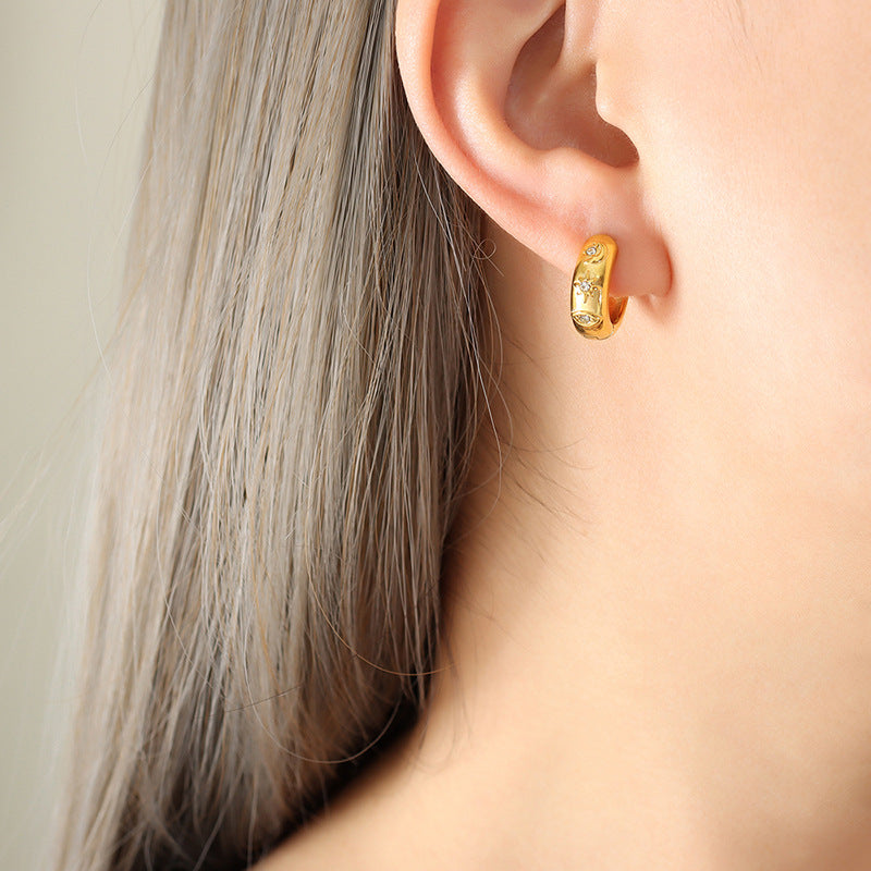 316L Stainless Steel French-inspired Minimalist Design Zircon Studded Vintage Earrings - Image 5