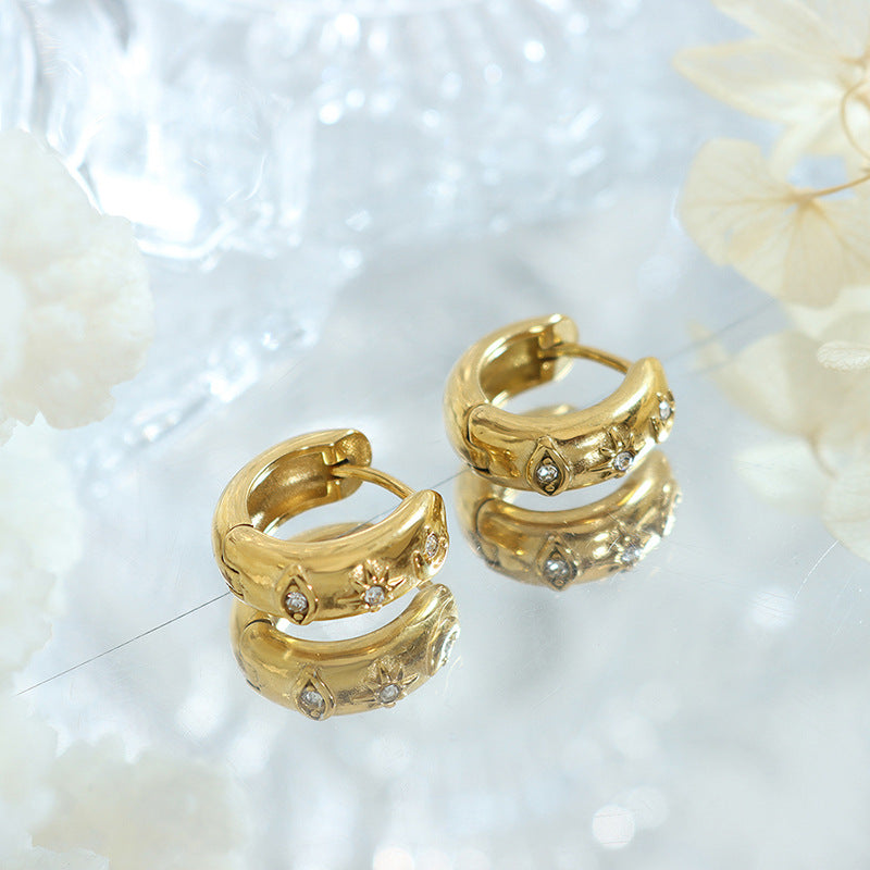 316L Stainless Steel French-inspired Minimalist Design Zircon Studded Vintage Earrings - Image 6