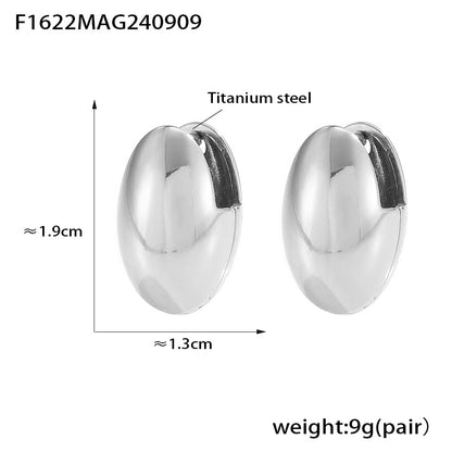 316L Stainless Steel French Style Polished Oval Hoop Earrings - Image 2
