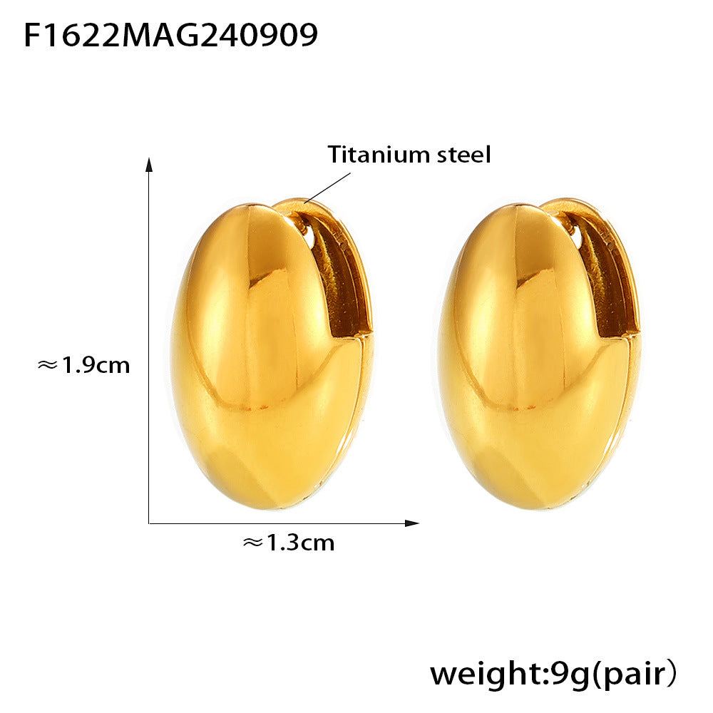 316L Stainless Steel French Style Polished Oval Hoop Earrings - Image 3