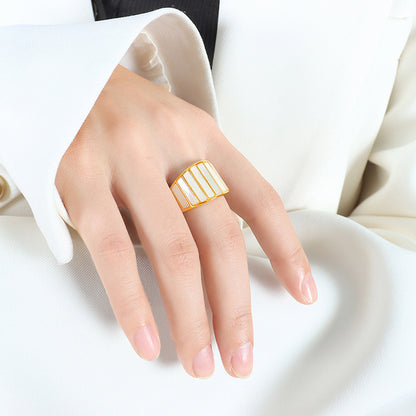 316L Stainless Steel French Style Vintage White Mother-of-Pearl Wide Statement Ring - Image 3
