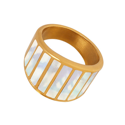 316L Stainless Steel French Style Vintage White Mother-of-Pearl Wide Statement Ring - Image 5