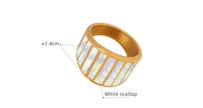 316L Stainless Steel French Style Vintage White Mother-of-Pearl Wide Statement Ring - Image 6