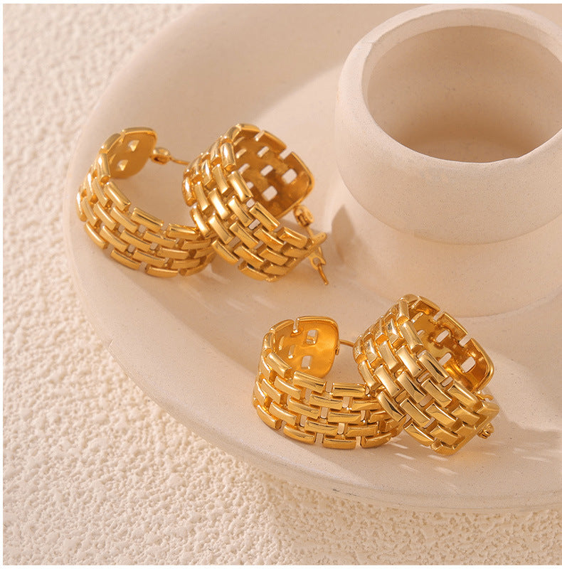 316L Stainless Steel French Vintage Multi-Layer U-Shape Chain Earrings - Image 2