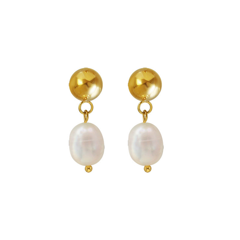 316L Stainless Steel Freshwater Cultured Pearl Texture Stud Earrings - Image 3