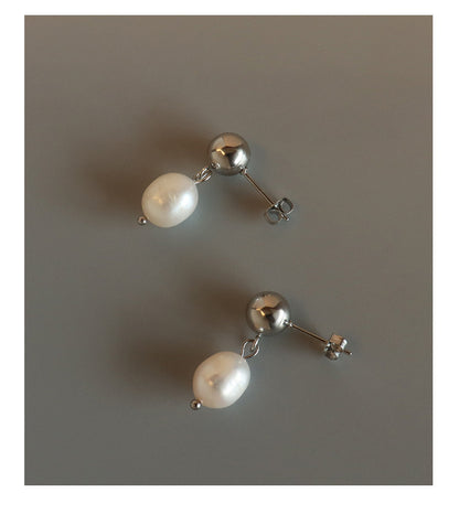 316L Stainless Steel Freshwater Cultured Pearl Texture Stud Earrings - Image 5