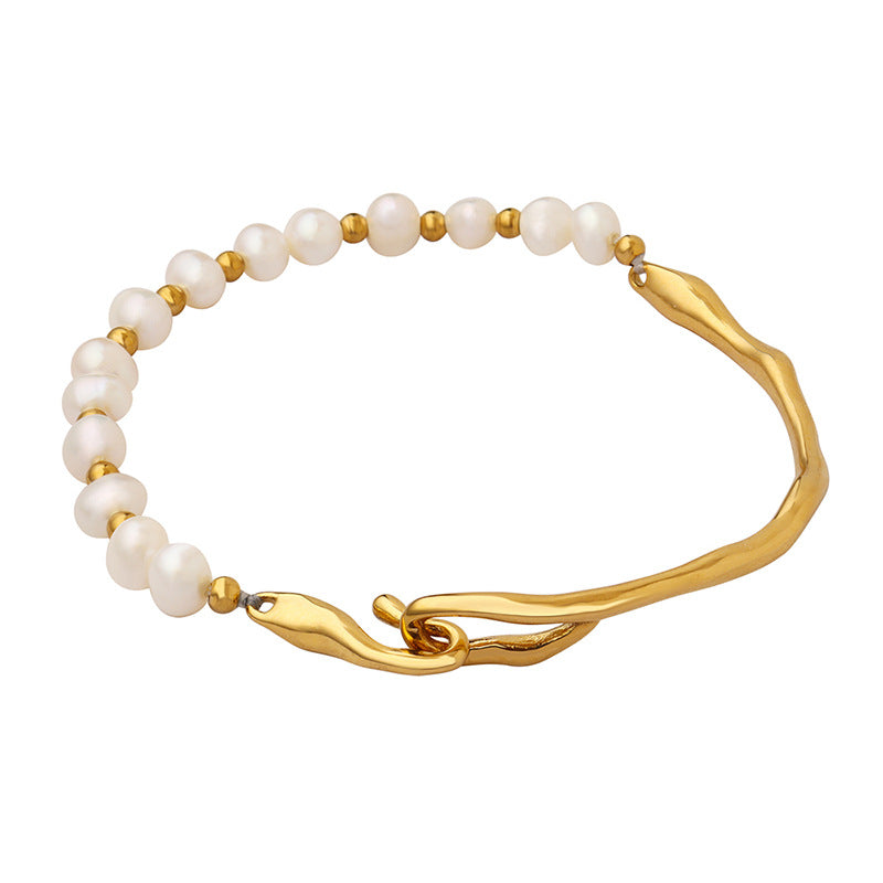 316L Stainless Steel Freshwater Pearl Geometric Vintage Bracelet, 18K gold PVD waterproof wholesale jewelry