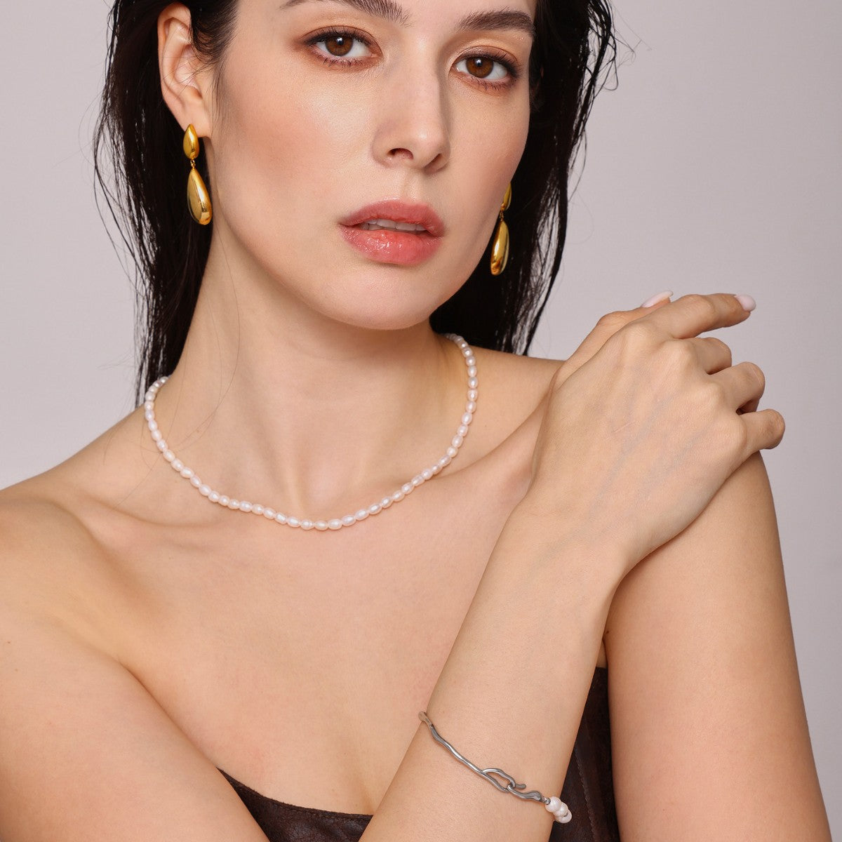 316L Stainless Steel Freshwater Pearl Geometric Vintage Bracelet - Image 9