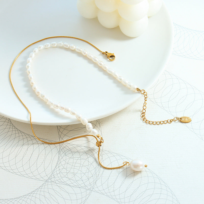 316L Stainless Steel Freshwater Pearl Snake Chain Necklace - Image 1