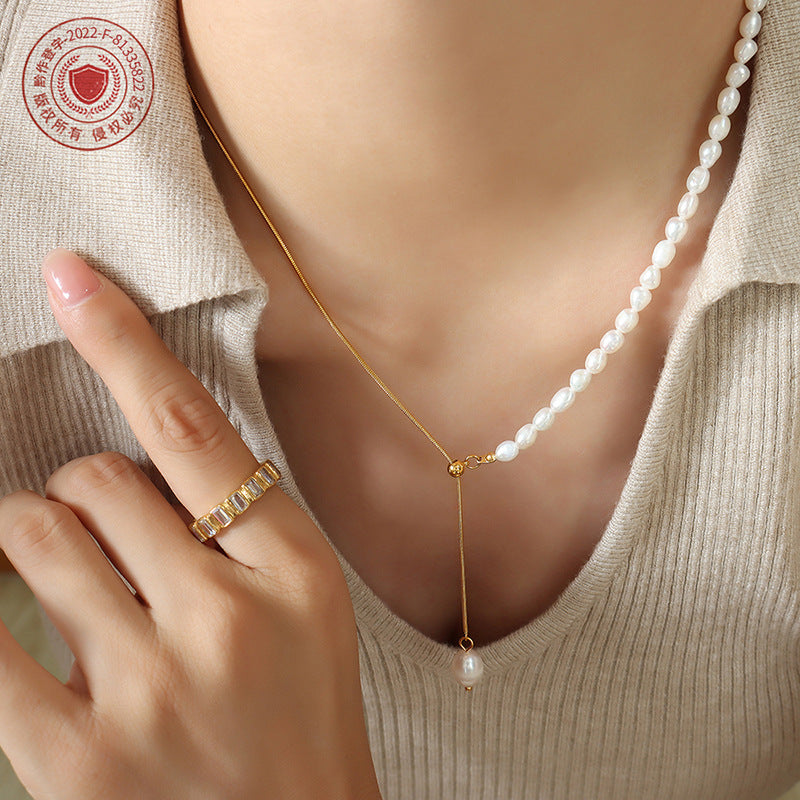 316L Stainless Steel Freshwater Pearl Snake Chain Necklace - Image 7