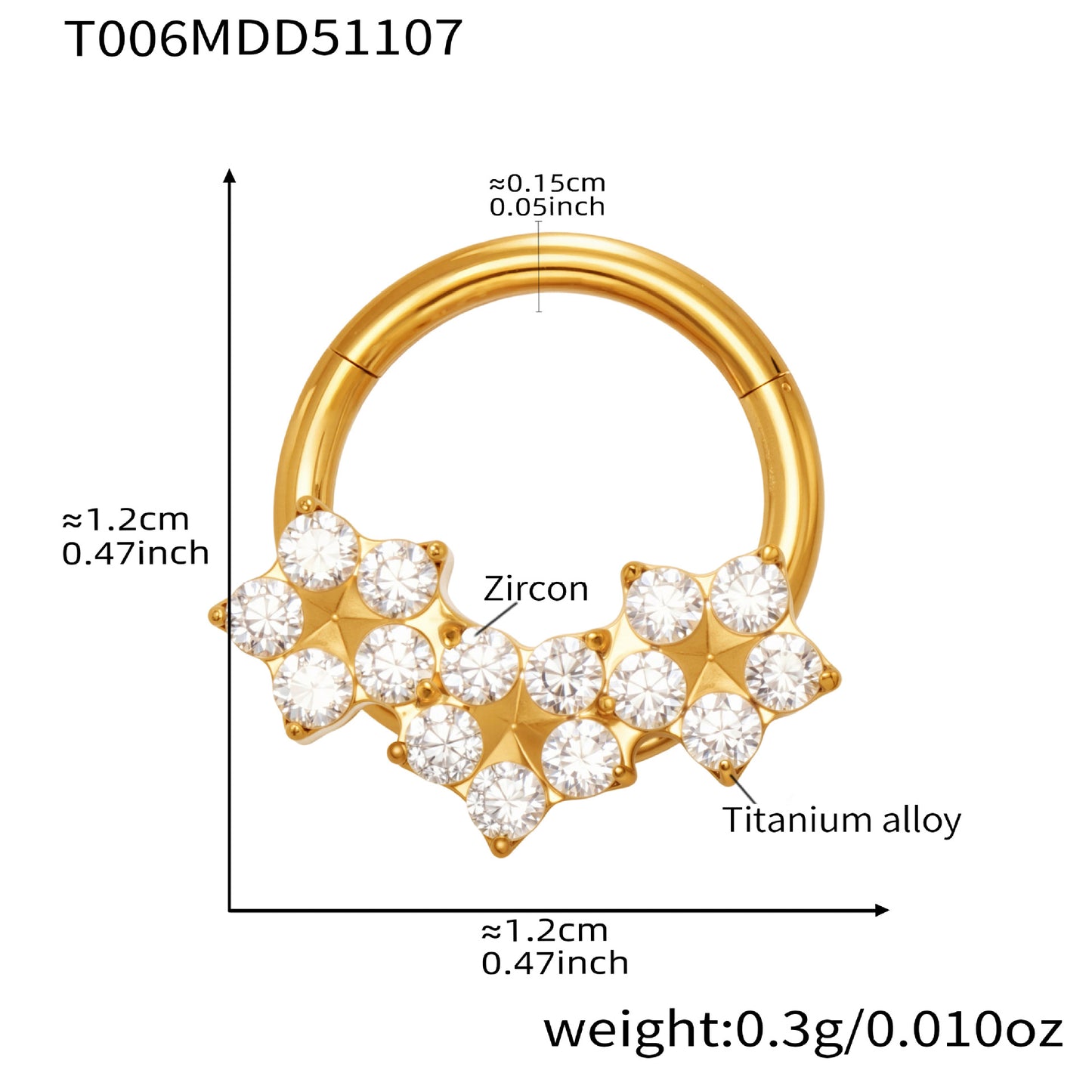 316L Stainless Steel CZ Paved Seamless Nose Ring - 18K Gold Plated Piercing Hoop