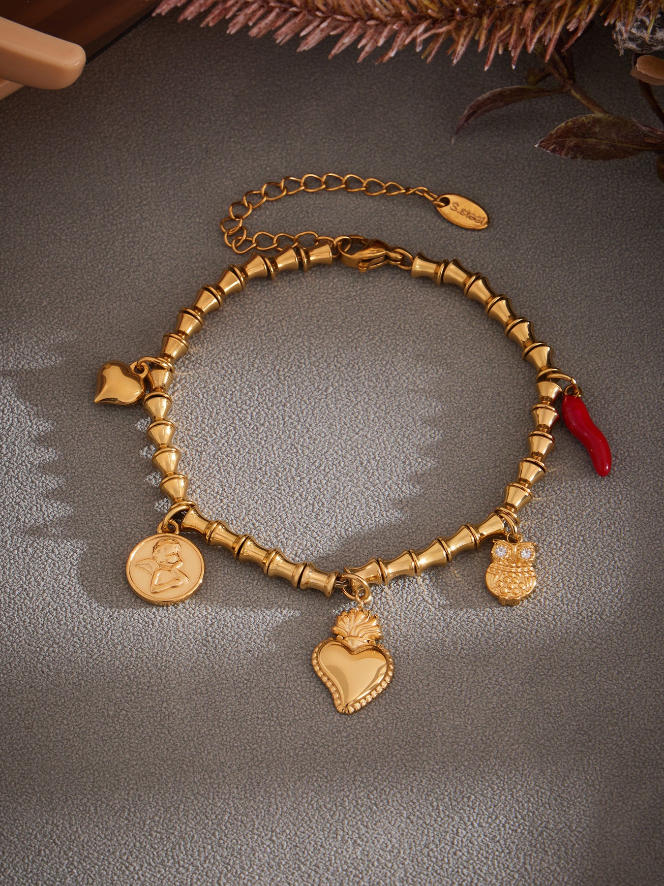 316L Stainless Steel Full Zircon Fishbone Bamboo Link Beaded Bracelet - Image 1