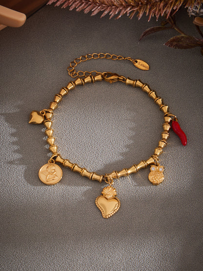 316L Stainless Steel Full Zircon Fishbone Bamboo Link Beaded Bracelet - Image 1