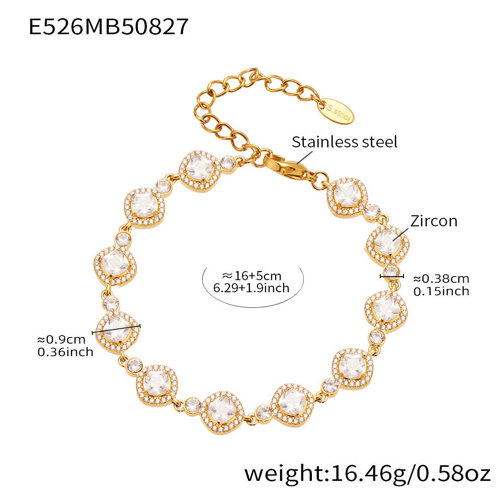 316L Stainless Steel Full Zircon Fishbone Bamboo Link Beaded Bracelet - Image 11