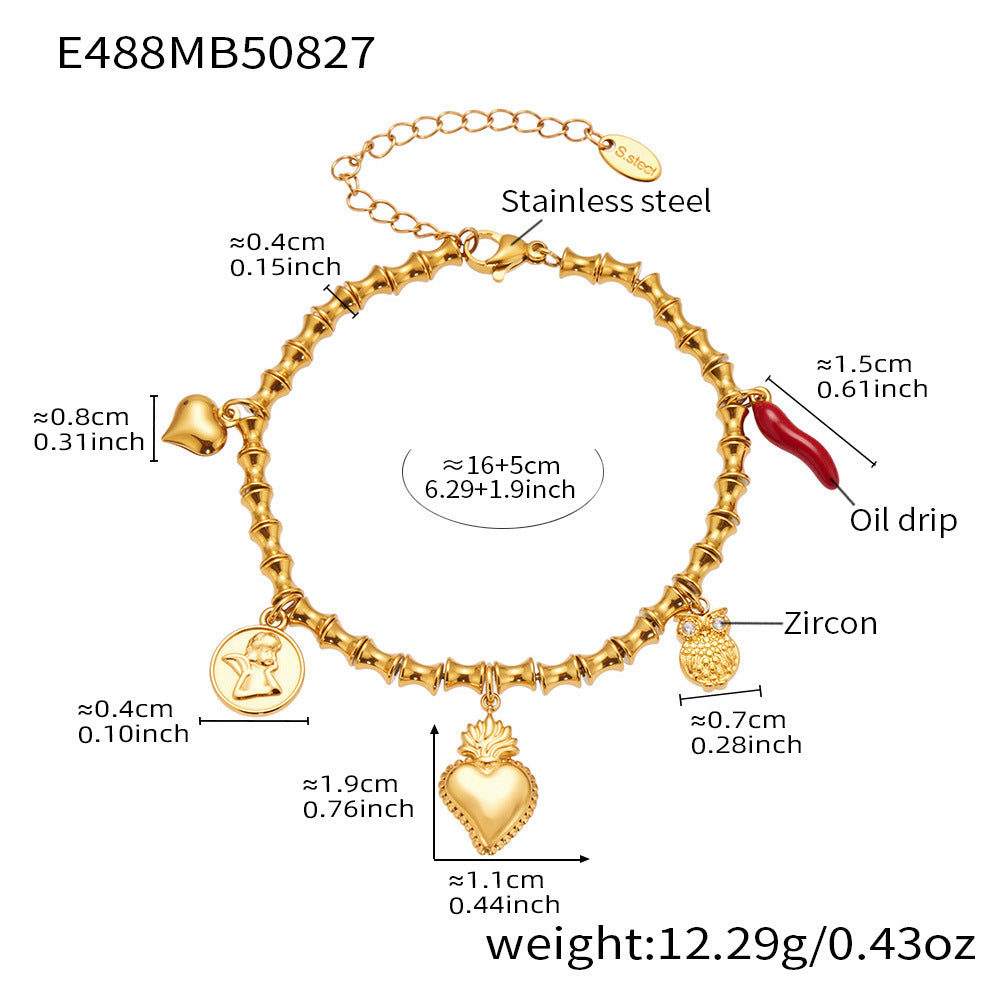 316L Stainless Steel Full Zircon Fishbone Bamboo Link Beaded Bracelet - Image 12
