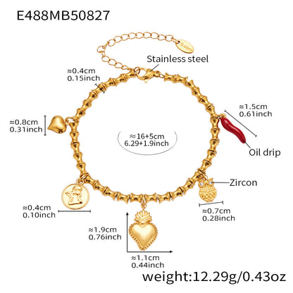 316L Stainless Steel Full Zircon Fishbone Bamboo Link Beaded Bracelet - Image 12