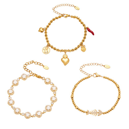 316L Stainless Steel Full Zircon Fishbone Bamboo Link Beaded Bracelet - Image 14