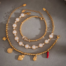 316L Stainless Steel Full Zircon Fishbone Bamboo Link Beaded Bracelet - Image 2