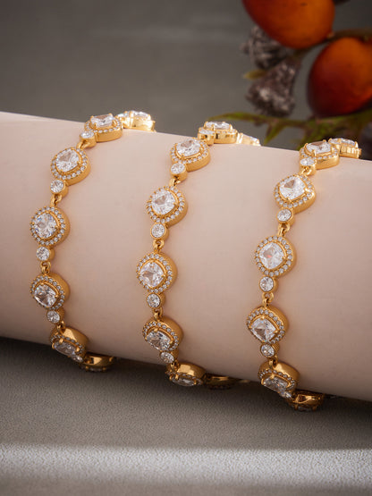 316L Stainless Steel Full Zircon Fishbone Bamboo Link Beaded Bracelet - Image 4