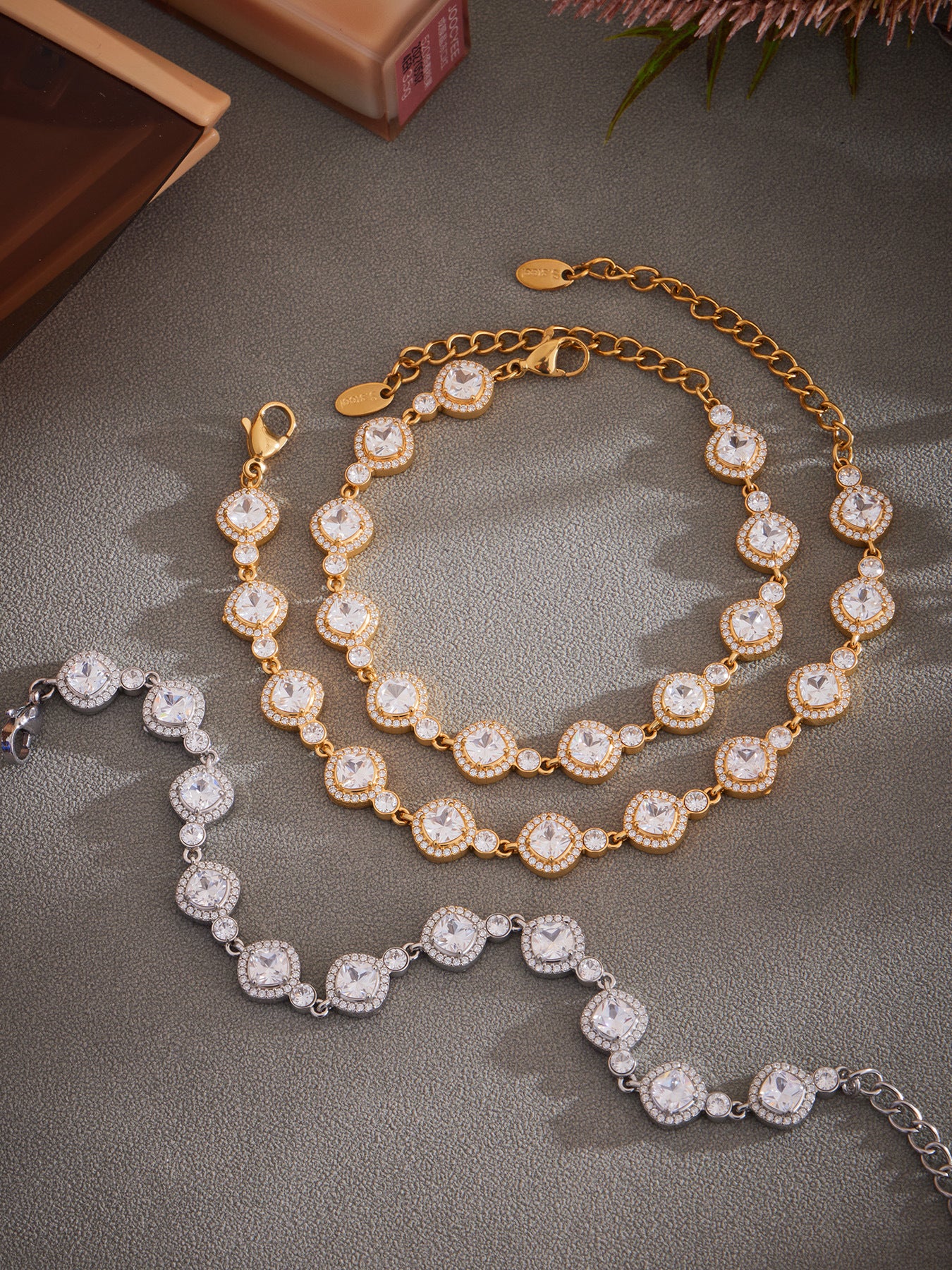 316L Stainless Steel Full Zircon Fishbone Bamboo Link Beaded Bracelet - Image 5