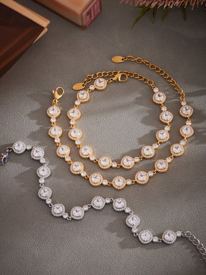 316L Stainless Steel Full Zircon Fishbone Bamboo Link Beaded Bracelet - Image 5