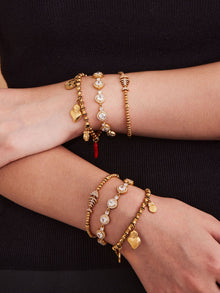 316L Stainless Steel Full Zircon Fishbone Bamboo Link Beaded Bracelet - Image 6