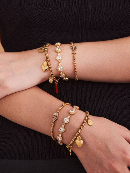 316L Stainless Steel Full Zircon Fishbone Bamboo Link Beaded Bracelet - Image 6