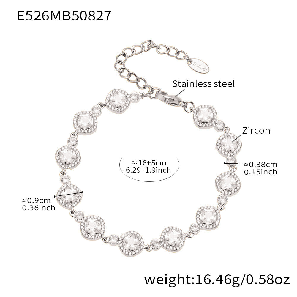 316L Stainless Steel Full Zircon Fishbone Bamboo Link Beaded Bracelet - Image 7