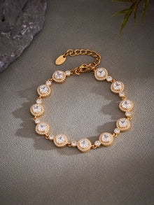 316L Stainless Steel Full Zircon Fishbone Bamboo Link Beaded Bracelet - Image 8