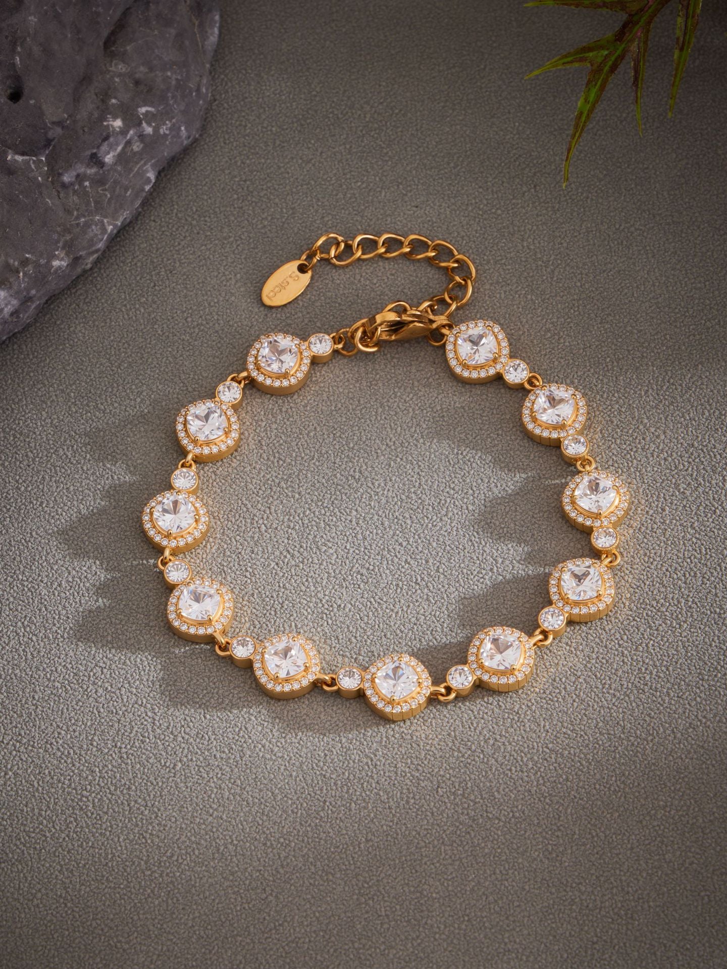316L Stainless Steel Full Zircon Fishbone Bamboo Link Beaded Bracelet - Image 8