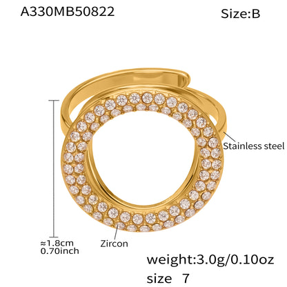 316L Stainless Steel Full Zircon Heart & Circle Open Ring - Image 11