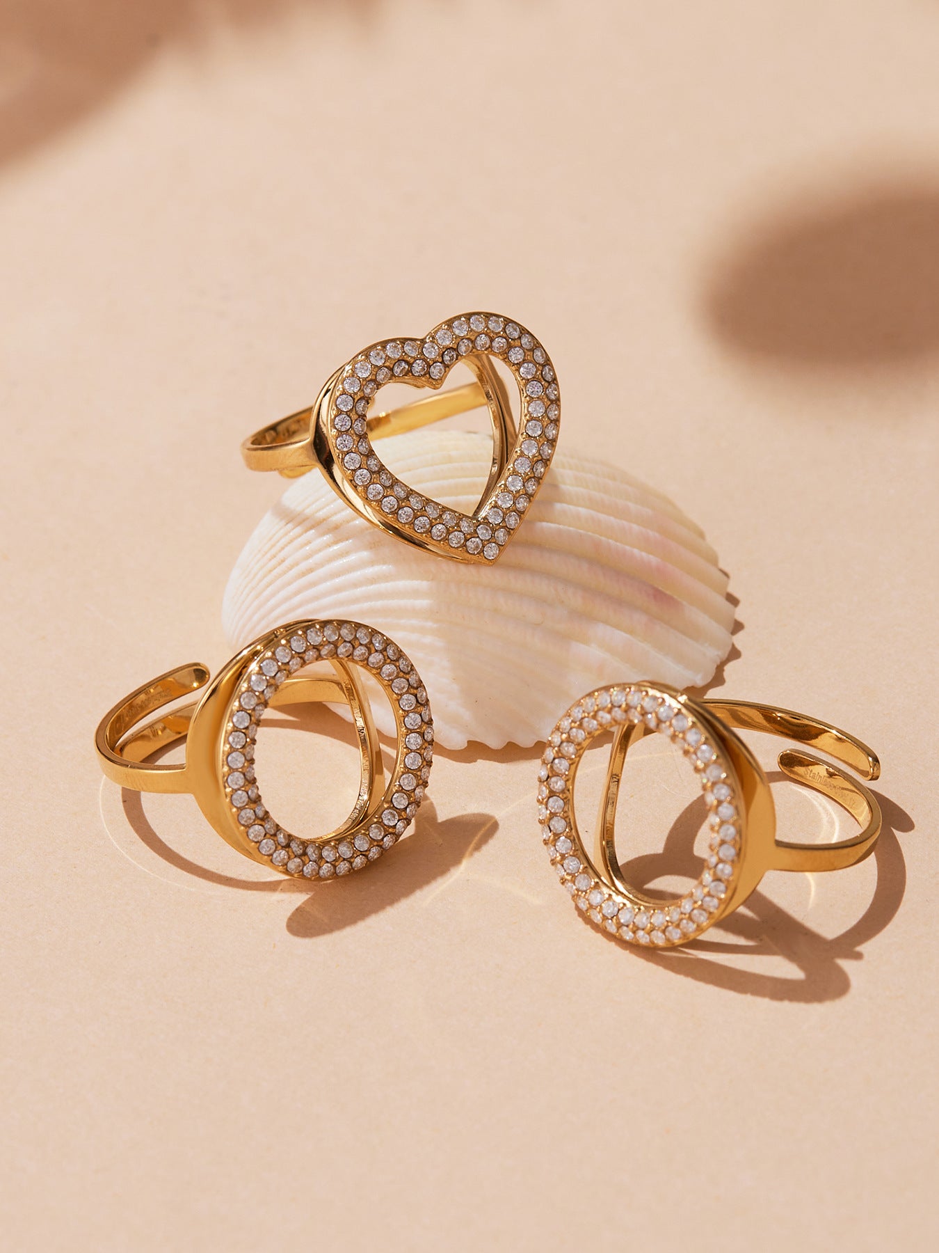 316L Stainless Steel Full Zircon Heart & Circle Open Ring - Image 13