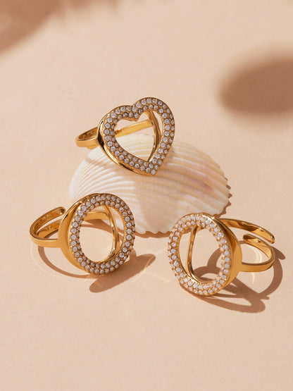 316L Stainless Steel Full Zircon Heart & Circle Open Ring - Image 13