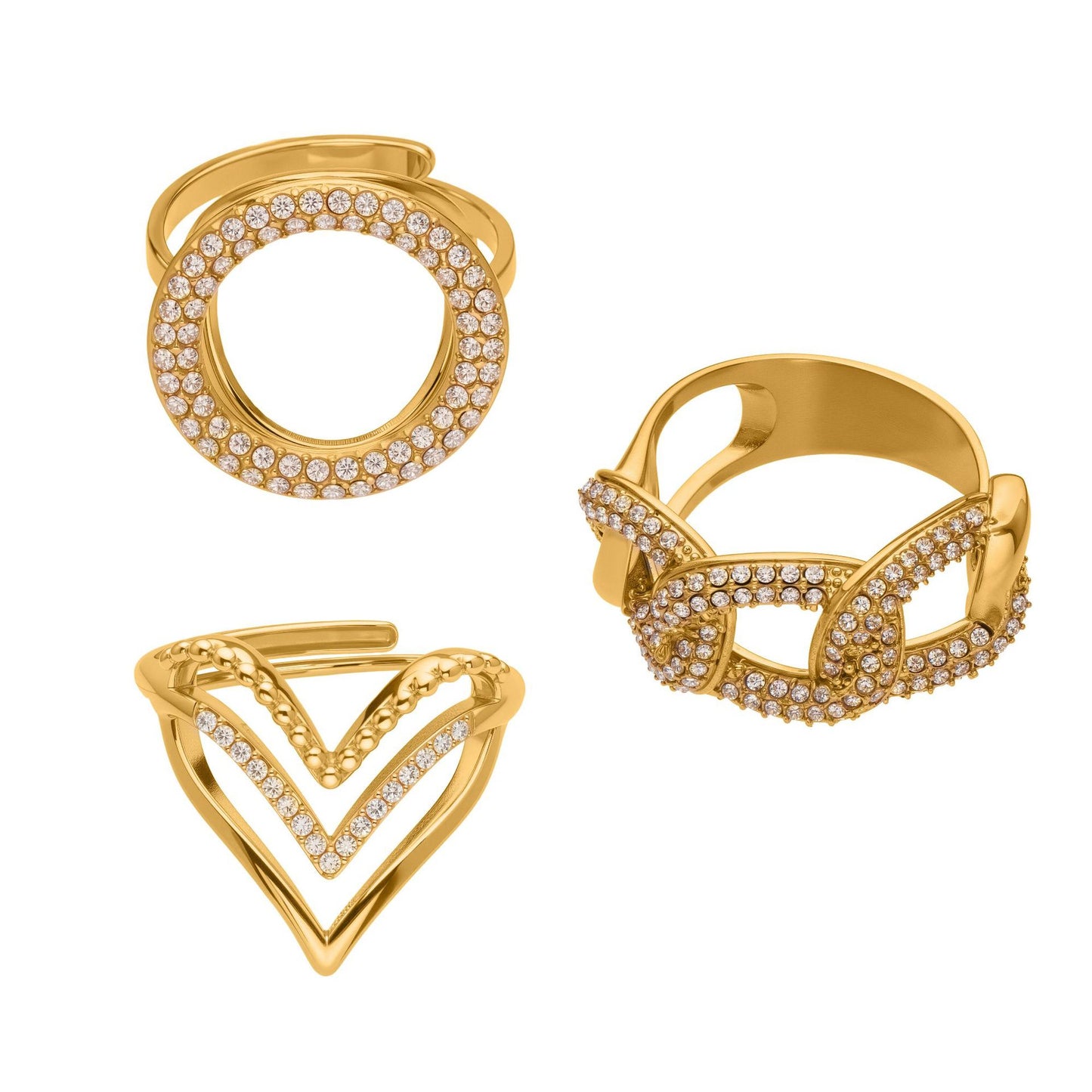 316L Stainless Steel Full Zircon Heart & Circle Open Ring - Image 14