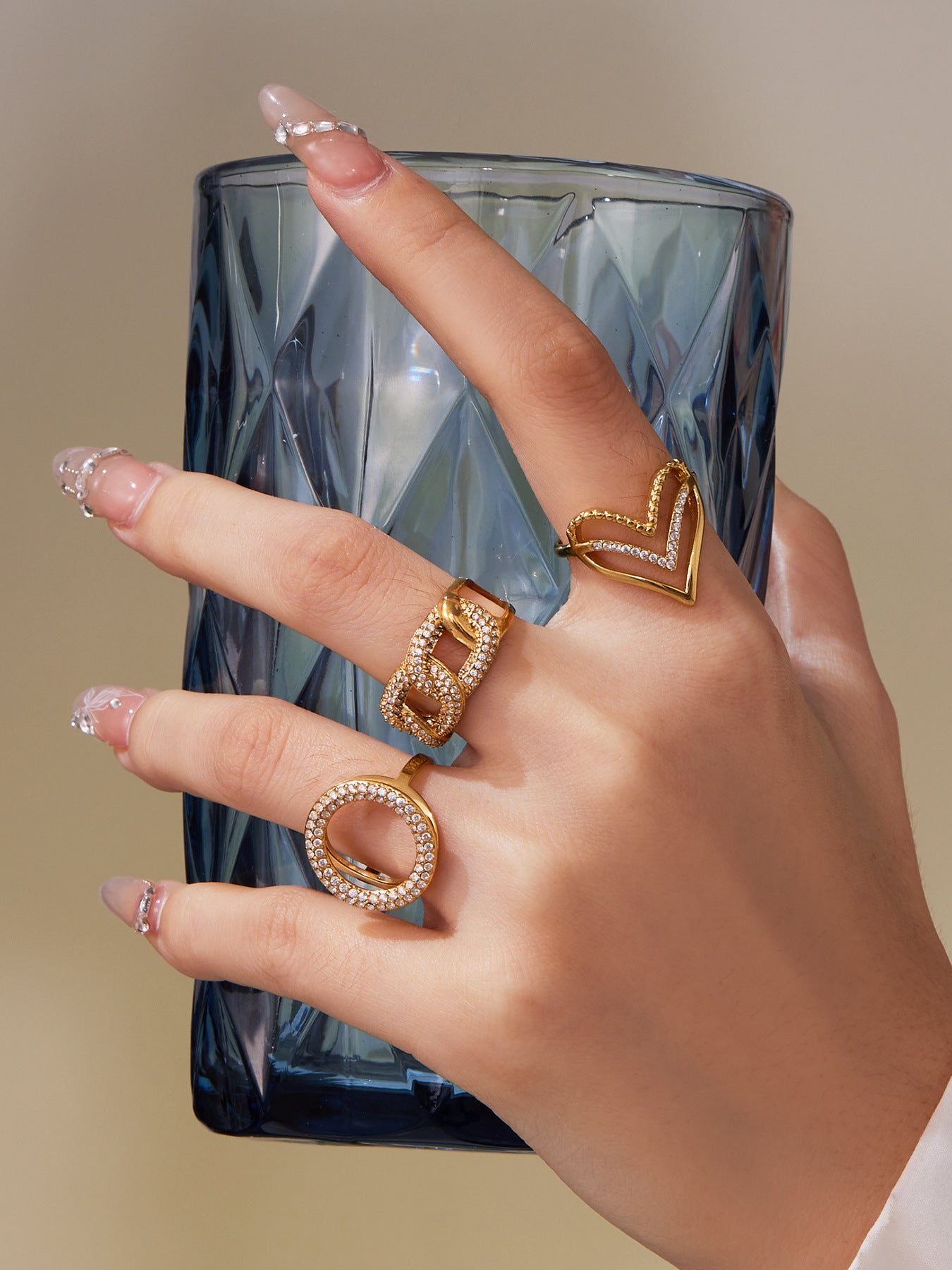 316L Stainless Steel Full Zircon Heart & Circle Open Ring - Image 16